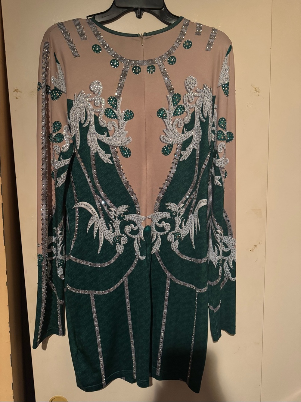 Embellished Green and Nude Sequin Mini Dress